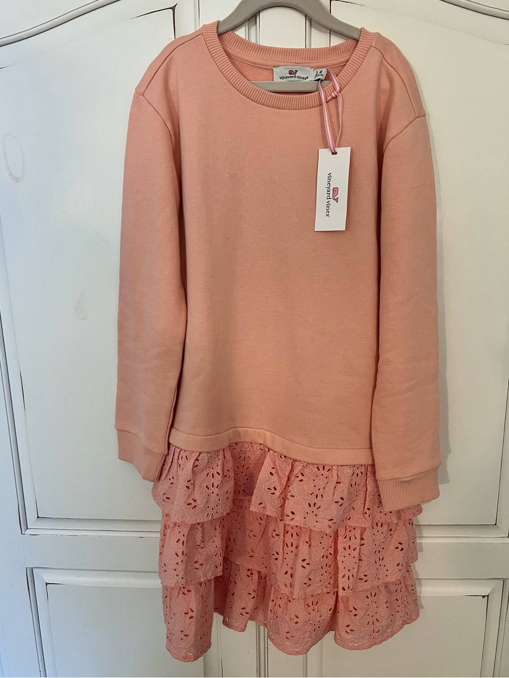 Vineyard Vines Peach-Pink Tiered Eyelet Sweatshirt Dress NWT